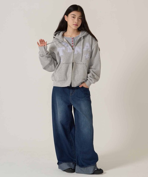 裏起毛 ロゴパッチワーク フーディー TINA：JOJUN（パーカー）｜TINA