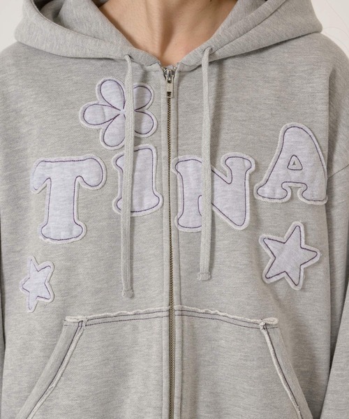 TINA:JOJUN 裏起毛ロゴパッチワークフーディ 裏起毛 ロゴパッチワーク フーディー TINA：JOJUN（パーカー）｜TINA