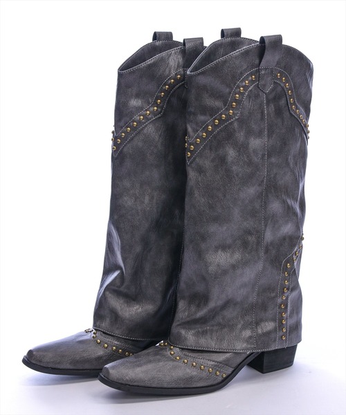 clear（クリア）の「ウエスタンカバーロングブーツ［Y2K カジュアル 着回し力抜群］（ブーツ・レディース・ブラック/グレー・M/L）」の12枚目の写真