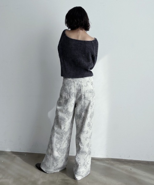 ウォッシュ加工スクエアネックリブトップス（Tシャツ/カットソー