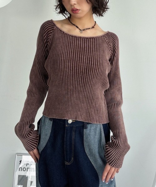 VACANCY(ヴァカンシー)の「ウォッシュ加工スクエアネックリブトップス(Tシャツ/カットソー・レディース・ダークブルー/ブラウン/ブラック・FREE)」の7枚目の写真