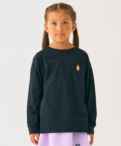 minimal(ミニマル)の「くまワンポイント天竺ロングTシャツ(Tシャツ/カットソー・キッズ・オフホワイト/ブラック/レッド/トップグレー/ラベンダー/カーキ・100cm/90cm/130cm/120cm/110cm/140cm)」の1枚目の写真