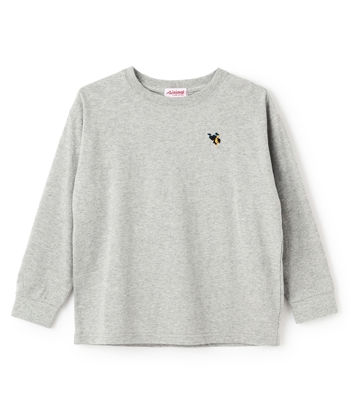 minimal(ミニマル)の「くまワンポイント天竺ロングTシャツ(Tシャツ/カットソー・キッズ・オフホワイト/ブラック/レッド/トップグレー/ラベンダー/カーキ・100cm/90cm/130cm/120cm/110cm/140cm)」の3枚目の写真