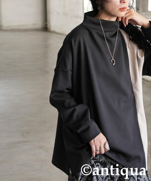 antiqua(アンティカ)の「アシメデザイン バイカラー トップス(Tシャツ/カットソー・レディース・ブラック・ONESIZE)」の3枚目の写真