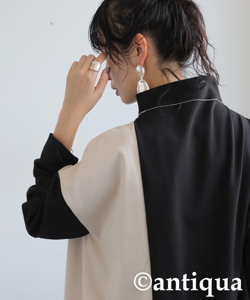 antiqua(アンティカ)の「アシメデザイン バイカラー トップス(Tシャツ/カットソー・レディース・ブラック・ONESIZE)」の4枚目の写真