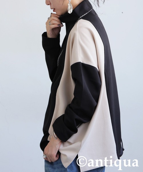 antiqua(アンティカ)の「アシメデザイン バイカラー トップス(Tシャツ/カットソー・レディース・ブラック・ONESIZE)」の5枚目の写真