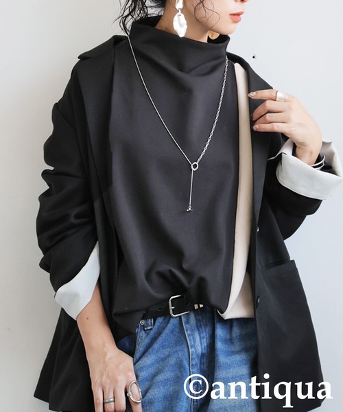 antiqua(アンティカ)の「アシメデザイン バイカラー トップス(Tシャツ/カットソー・レディース・ブラック・ONESIZE)」の6枚目の写真