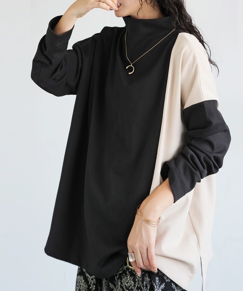 antiqua(アンティカ)の「アシメデザイン バイカラー トップス(Tシャツ/カットソー・レディース・ブラック・ONESIZE)」の8枚目の写真