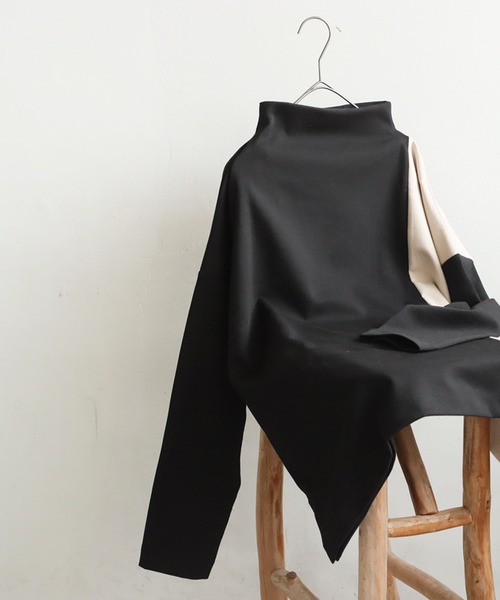 antiqua(アンティカ)の「アシメデザイン バイカラー トップス(Tシャツ/カットソー・レディース・ブラック・ONESIZE)」の9枚目の写真