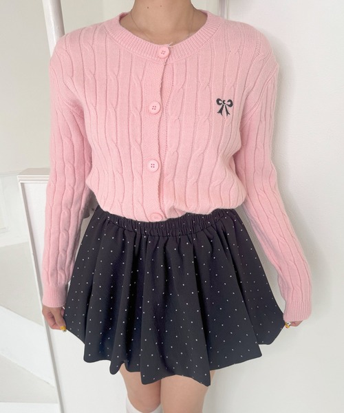 frunco(フランコ)の「リボン刺繍ニットカーディガン(カーディガン/ボレロ・レディース・ブラック/レッド/ピンク/ホワイト/グレー・FREE)」の4枚目の写真
