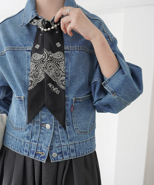 SLOBE IENA（スローブイエナ）の「AENEIS/エネス シルクバンダナ MINIMAL BANBANA（ストール/ショール・レディース・ブラウン/ブラック・FREE）」の2枚目の写真