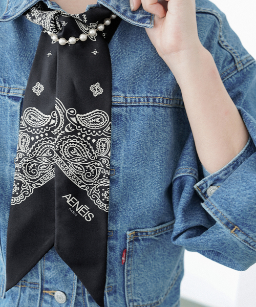 SLOBE IENA（スローブイエナ）の「AENEIS/エネス シルクバンダナ MINIMAL BANBANA（ストール/ショール・レディース・ブラウン/ブラック・FREE）」の5枚目の写真