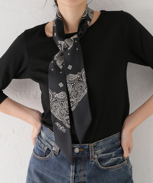 SLOBE IENA（スローブイエナ）の「AENEIS/エネス シルクバンダナ MINIMAL BANBANA（ストール/ショール・レディース・ブラウン/ブラック・FREE）」の12枚目の写真