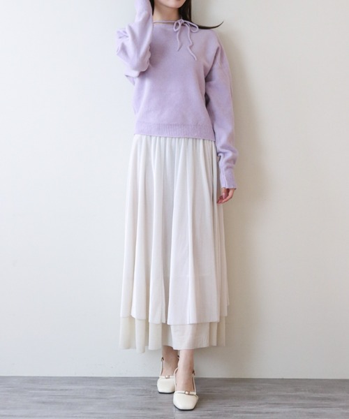 a lot of love（ア ロット オブ ラブ）の「ネックリボン モヘアニット（ニット/セーター・レディース・オフホワイト/グレー/ブルー/ブラック/ラベンダー・FREE）」の5枚目の写真