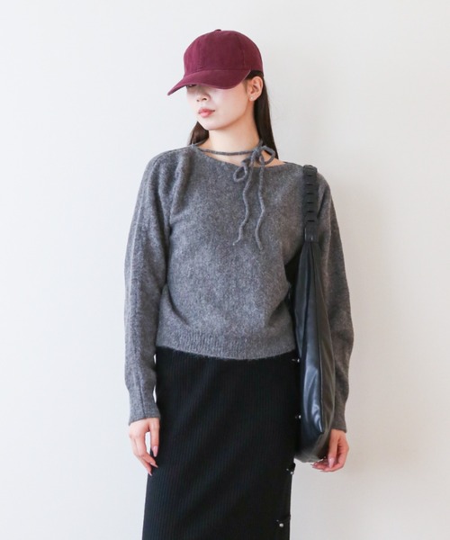 a lot of love（ア ロット オブ ラブ）の「ネックリボン モヘアニット（ニット/セーター・レディース・オフホワイト/グレー/ブルー/ブラック/ラベンダー・FREE）」の9枚目の写真