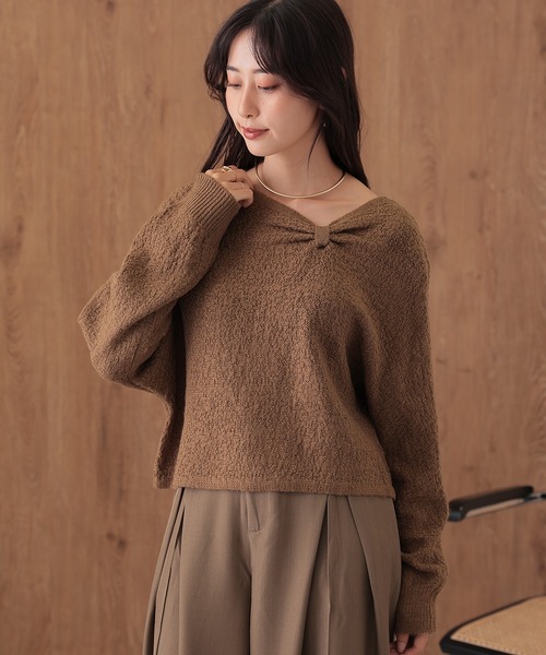 SUWDEE(スーディー)の「ribbon motif knit pullover(ニット/セーター・レディース・キャメル/ブラック/アイボリー・FREE)」の3枚目の写真