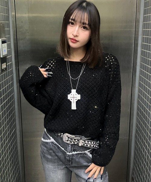 .KOM（ドットコム）の「A'GEM/9 × .kom 『.KOM/ドットケーオーエム』 Crochet Knit 2SET Tops／クロシェニット 2点セットトップス（ニット/セーター・レディース・ブラック/ベージュ/ブラウン・FREE）」の11枚目の写真