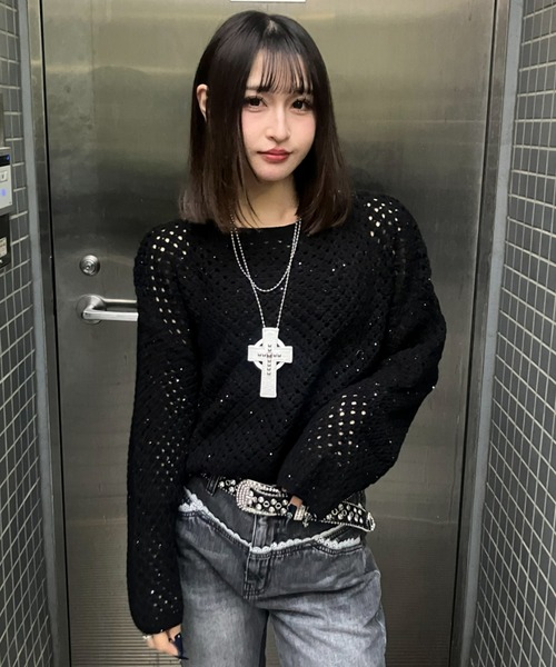 .KOM（ドットコム）の「A'GEM/9 × .kom 『.KOM/ドットケーオーエム』 Crochet Knit 2SET Tops／クロシェニット 2点セットトップス（ニット/セーター・レディース・ブラック/ベージュ/ブラウン・FREE）」の10枚目の写真