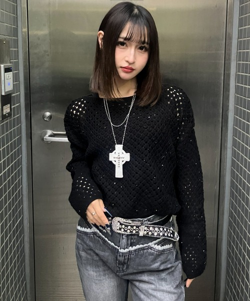 .KOM（ドットコム）の「A'GEM/9 × .kom 『.KOM/ドットケーオーエム』 Crochet Knit 2SET Tops／クロシェニット 2点セットトップス（ニット/セーター・レディース・ブラック/ベージュ/ブラウン・FREE）」の12枚目の写真
