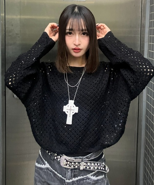 .KOM（ドットコム）の「A'GEM/9 × .kom 『.KOM/ドットケーオーエム』 Crochet Knit 2SET Tops／クロシェニット 2点セットトップス（ニット/セーター・レディース・ブラック/ベージュ/ブラウン・FREE）」の13枚目の写真