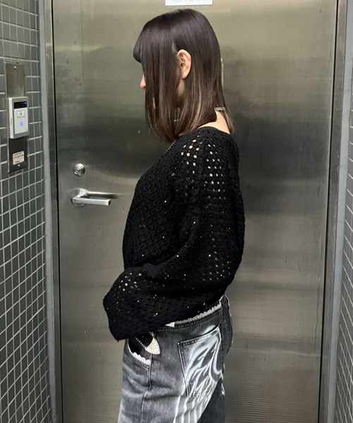 .KOM（ドットコム）の「A'GEM/9 × .kom 『.KOM/ドットケーオーエム』 Crochet Knit 2SET Tops／クロシェニット 2点セットトップス（ニット/セーター・レディース・ブラック/ベージュ/ブラウン・FREE）」の14枚目の写真