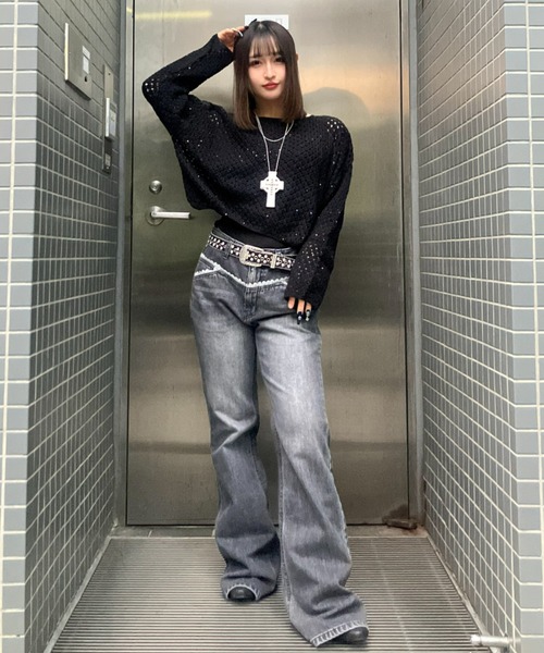 .KOM（ドットコム）の「A'GEM/9 × .kom 『.KOM/ドットケーオーエム』 Crochet Knit 2SET Tops／クロシェニット 2点セットトップス（ニット/セーター・レディース・ブラック/ベージュ/ブラウン・FREE）」の18枚目の写真