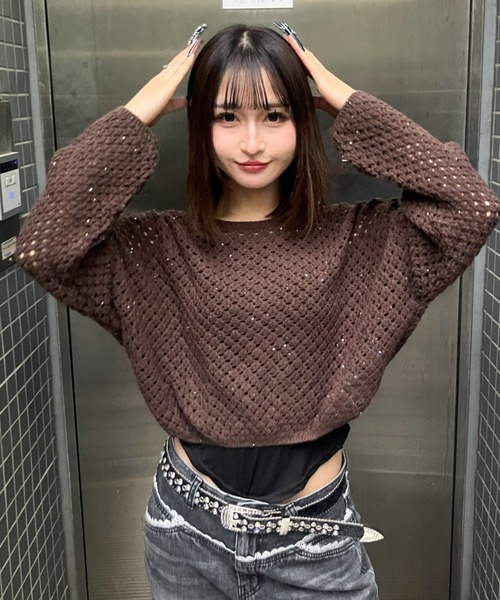 .KOM（ドットコム）の「A'GEM/9 × .kom 『.KOM/ドットケーオーエム』 Crochet Knit 2SET Tops／クロシェニット 2点セットトップス（ニット/セーター・レディース・ブラック/ベージュ/ブラウン・FREE）」の19枚目の写真