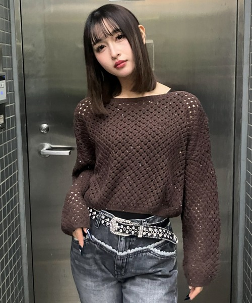 .KOM（ドットコム）の「A'GEM/9 × .kom 『.KOM/ドットケーオーエム』 Crochet Knit 2SET Tops／クロシェニット 2点セットトップス（ニット/セーター・レディース・ブラック/ベージュ/ブラウン・FREE）」の20枚目の写真