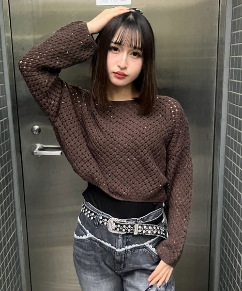 .KOM（ドットコム）の「A'GEM/9 × .kom 『.KOM/ドットケーオーエム』 Crochet Knit 2SET Tops／クロシェニット 2点セットトップス（ニット/セーター・レディース・ブラック/ベージュ/ブラウン・FREE）」の21枚目の写真