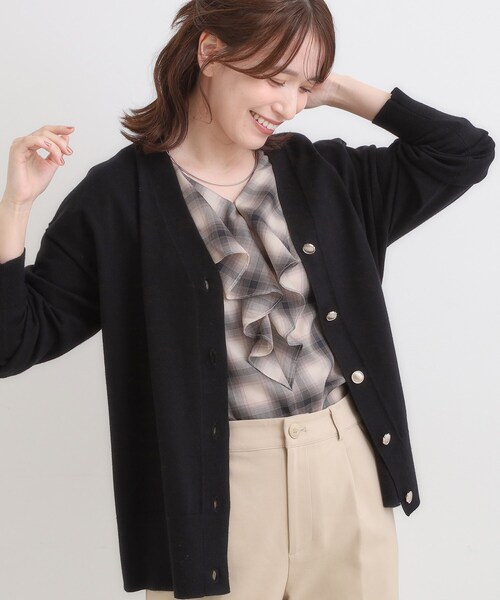 DRESKIP（ドレスキップ）の「【洗える】もちもち ミドル丈ニットカーディガン（カーディガン/ボレロ・レディース・グレー/ブラック/ブルー系その他/オレンジ・01/02/03/04）」の2枚目の写真