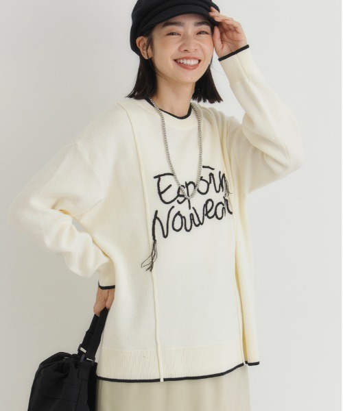 Right-on(ライトオン)の「HONEYSUCKLE ROSE(ハニーサックルローズ)【レディース】スウェットライク刺繍セーター(洗濯機で洗える)(ニット/セーター・レディース・オフホワイト/ブラック/グリーン・M/L/S)」の2枚目の写真
