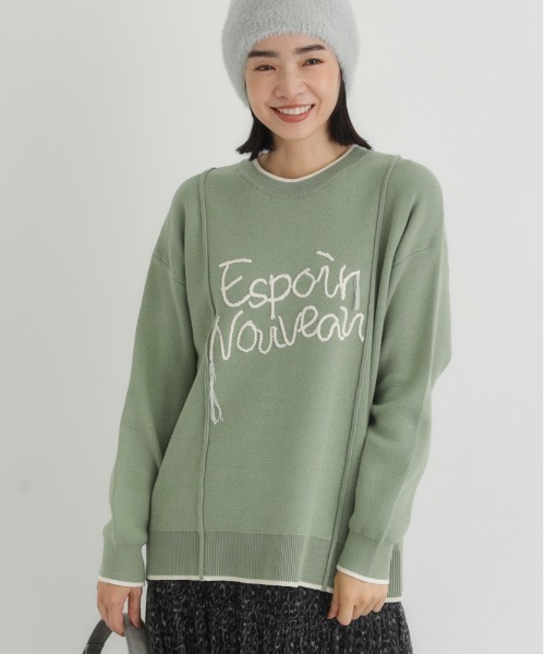 Right-on(ライトオン)の「HONEYSUCKLE ROSE(ハニーサックルローズ)【レディース】スウェットライク刺繍セーター(洗濯機で洗える)(ニット/セーター・レディース・オフホワイト/ブラック/グリーン・M/L/S)」の1枚目の写真