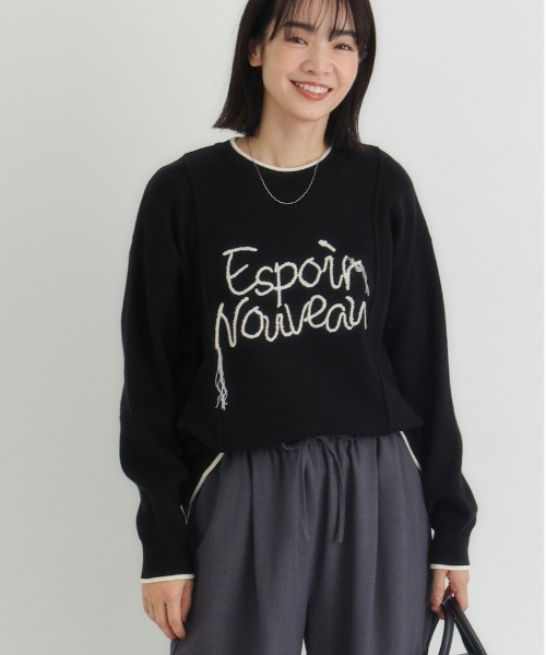 Right-on(ライトオン)の「HONEYSUCKLE ROSE(ハニーサックルローズ)【レディース】スウェットライク刺繍セーター(洗濯機で洗える)(ニット/セーター・レディース・オフホワイト/ブラック/グリーン・M/L/S)」の3枚目の写真