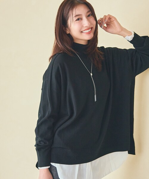 INDIVI（インディヴィ）の「【洗える／毛玉になりにくい】エクストラファインウール ハイネックニット（ニット/セーター・レディース・ブラック/ライトブルー/チャコール/ボルドー・05/13/15 /34/38）」の2枚目の写真