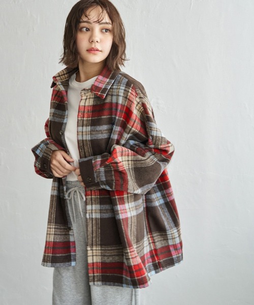 BEVERLY HILLS POLO CLUB（ビバリーヒルズポロクラブ）の「BEVERLY HILLS POLO CLUB シャギーチェックシャツジャケット（シャツ/ブラウス・レディース・レッド/パープル/グレー/ブラウン・M）」の3枚目の写真