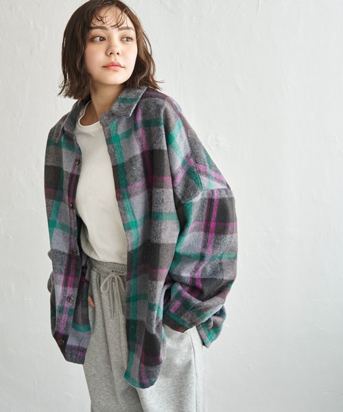 BEVERLY HILLS POLO CLUB（ビバリーヒルズポロクラブ）の「BEVERLY HILLS POLO CLUB シャギーチェックシャツジャケット（シャツ/ブラウス・レディース・レッド/パープル/グレー/ブラウン・M）」の2枚目の写真