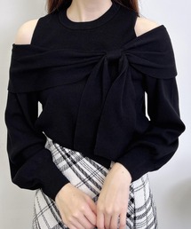 肩開きリボンニット