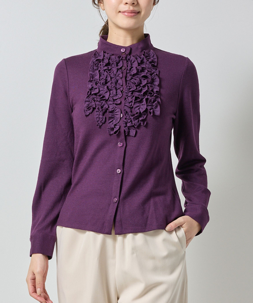 NARACAMICIE（ナラカミーチェ）の「【NARACAMICIE】ウールジャージフリル長袖カットソー（Tシャツ/カットソー・レディース・ブラック/パープル/ブルー・M/L/XL）」の3枚目の写真