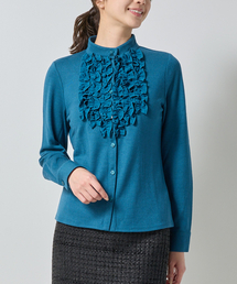 【NARACAMICIE】ウールジャージフリル長袖カットソー