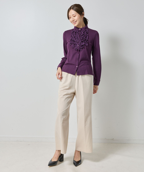 ナラカミーチェ（NARACAMICIE）/【NARACAMICIE】ウールジャージフリル長袖カットソー セール】【NARACAMICIE】ウールジャージフリル長袖カットソー（Tシャツ