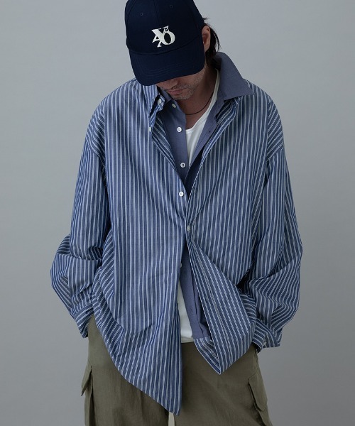 EGO TRIPPING（エゴトリッピング）の「ms6309-DOUBLESHIRT レイヤードシャツ(616602)（シャツ/ブラウス・メンズ・ブラック系その他/サックスブルー/ネイビー・48/46）」の2枚目の写真
