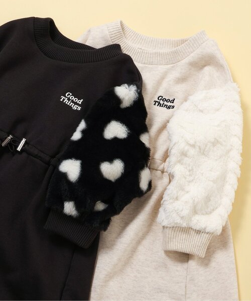 BREEZE（ブリーズ）の「【ジュニア対応】袖ボアワンピース（ワンピース・キッズ・ブラック/アイボリー・80/90/100/110/120/130/140）」の5枚目の写真