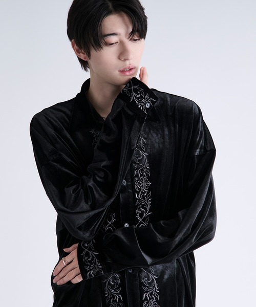 セール】バーチカル刺繍ベロアシャツ/SETUP対応（シャツ/ブラウス