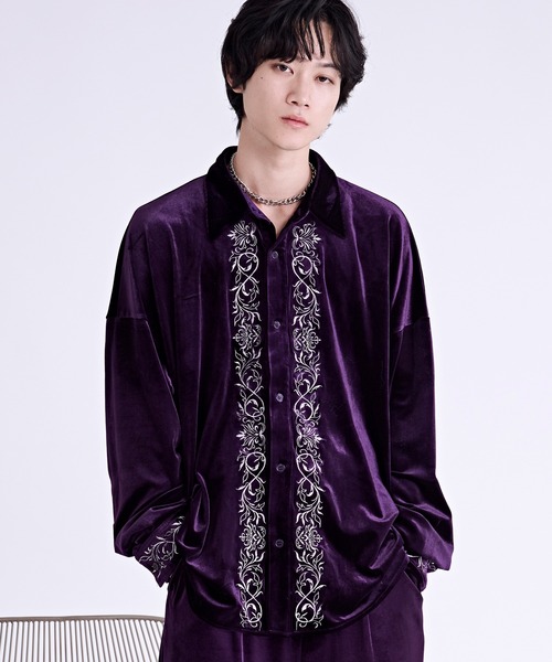 バーチカル刺繍ベロアシャツ/SETUP対応（シャツ/ブラウス）｜Ellno