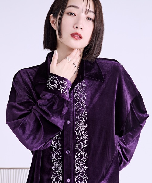 バーチカル刺繍ベロアシャツ/SETUP対応（シャツ/ブラウス）｜Ellno