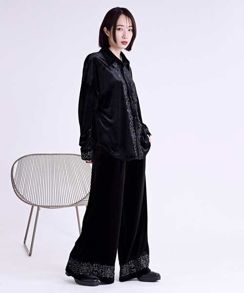 バーチカル刺繍ベロアシャツ/SETUP対応（シャツ/ブラウス）｜Ellno