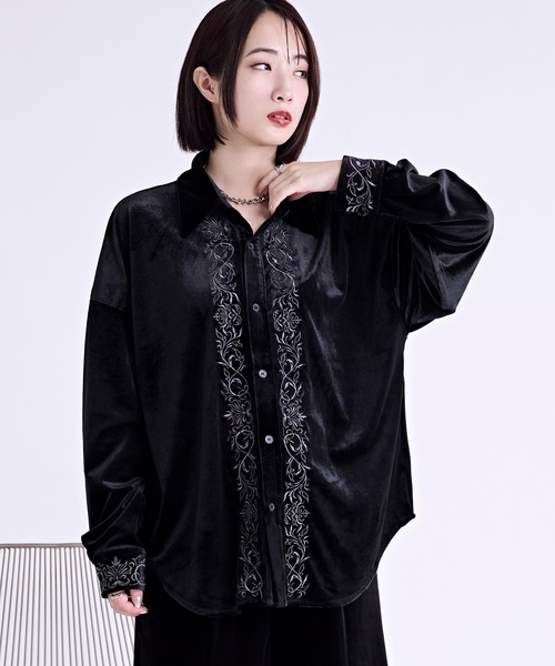 バーチカル刺繍ベロアシャツ/SETUP対応（シャツ/ブラウス）｜Ellno