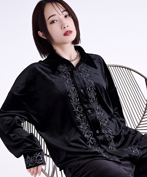 バーチカル刺繍ベロアシャツ/SETUP対応（シャツ/ブラウス）｜Ellno
