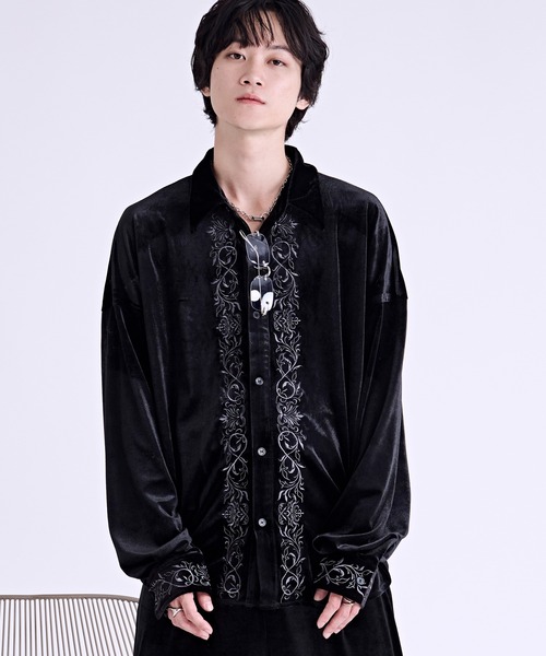 バーチカル刺繍ベロアシャツ/SETUP対応（シャツ/ブラウス）｜Ellno