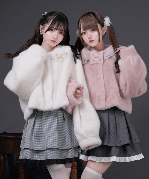 Pal elfy リボン付きフリルファーコート セール】リボン付きフリルファーコート（その他アウター）｜Pal elfy